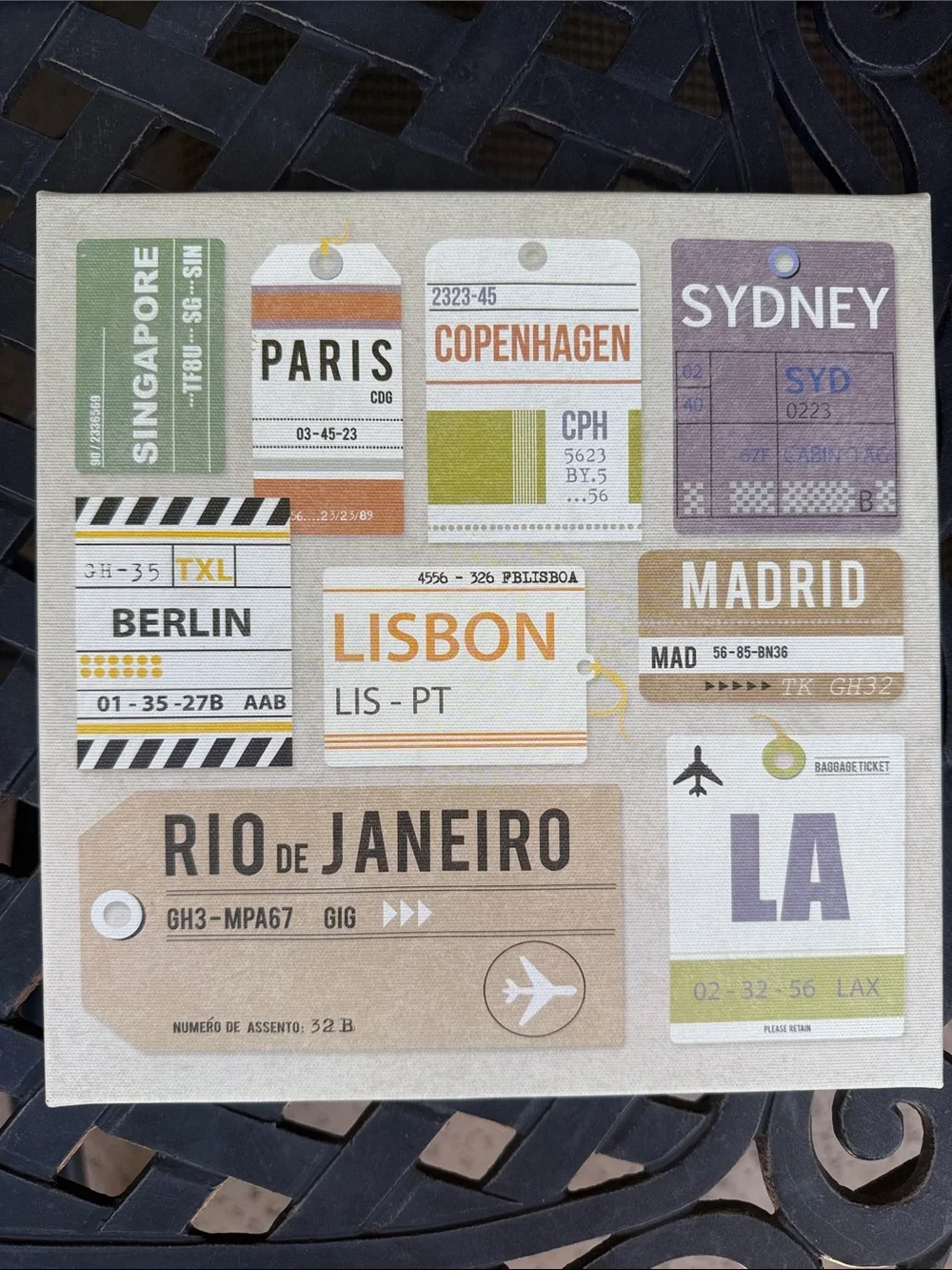 IKEA Travel Tag Canvas Wall Art - Beige, Green, Yellow, Purple, Blue